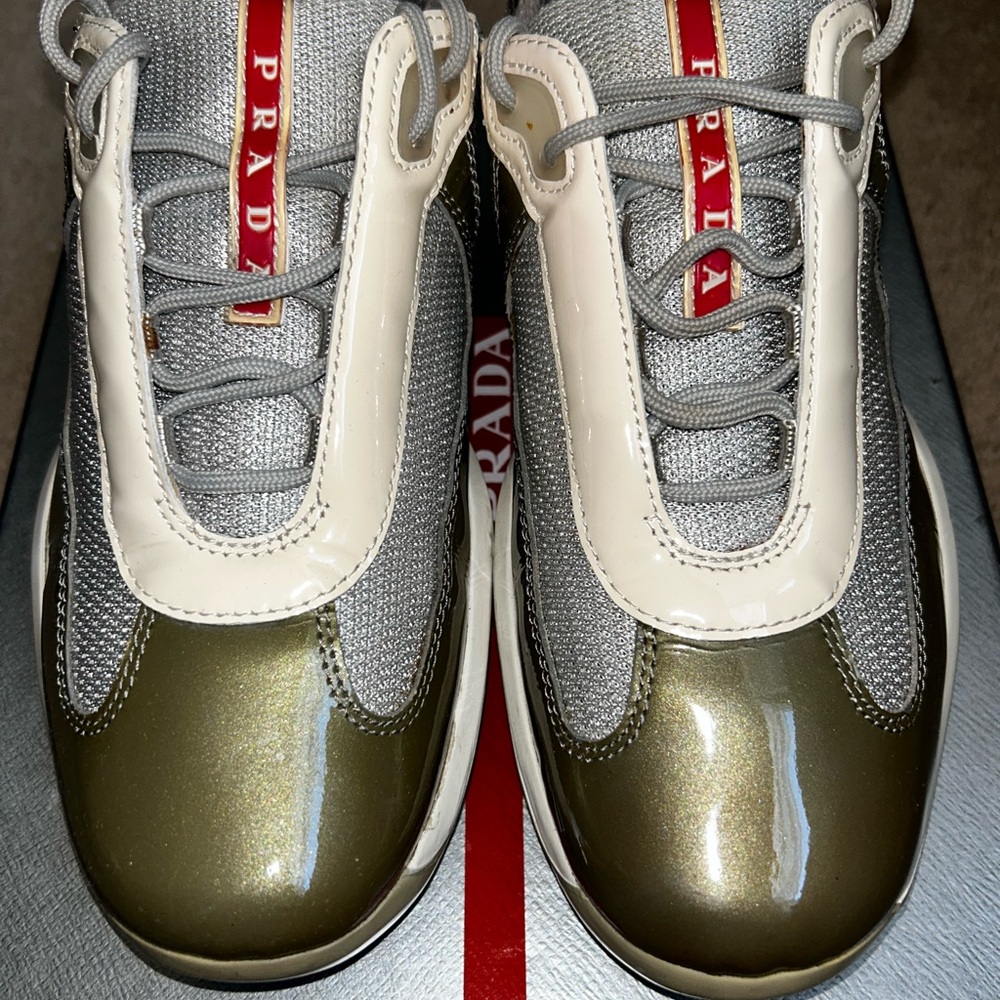 Prada Gray and Gold Sneakers